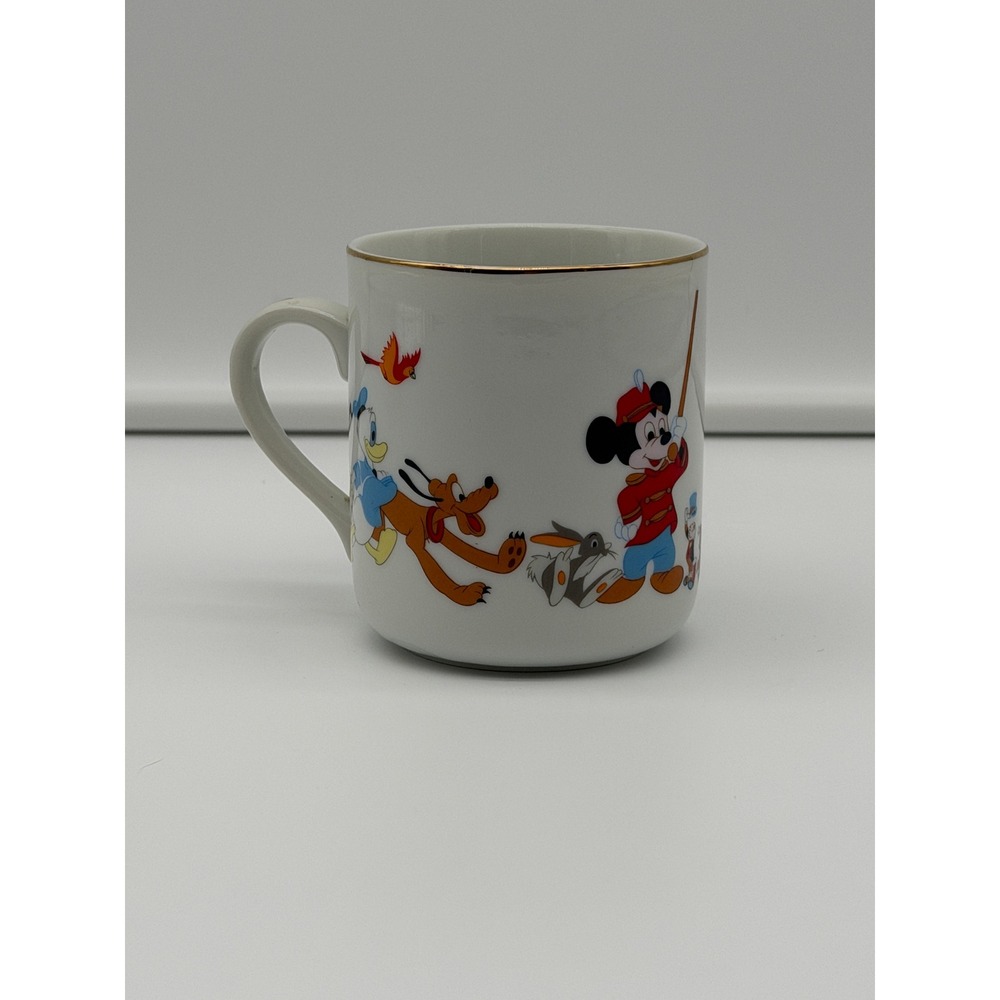 Vintage Disney World Disneyland Parade Mug Mickey Dumbo Pinocchio Japan Gold Rim